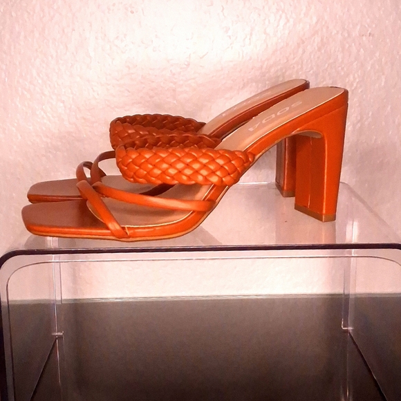 Veda Women's Orange Braided Heeled Sandals - Picture 2 of 13